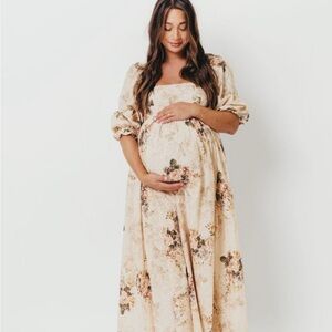 Worth Collective Maternity Maxi Dress Mona in Cream/Beige Floral